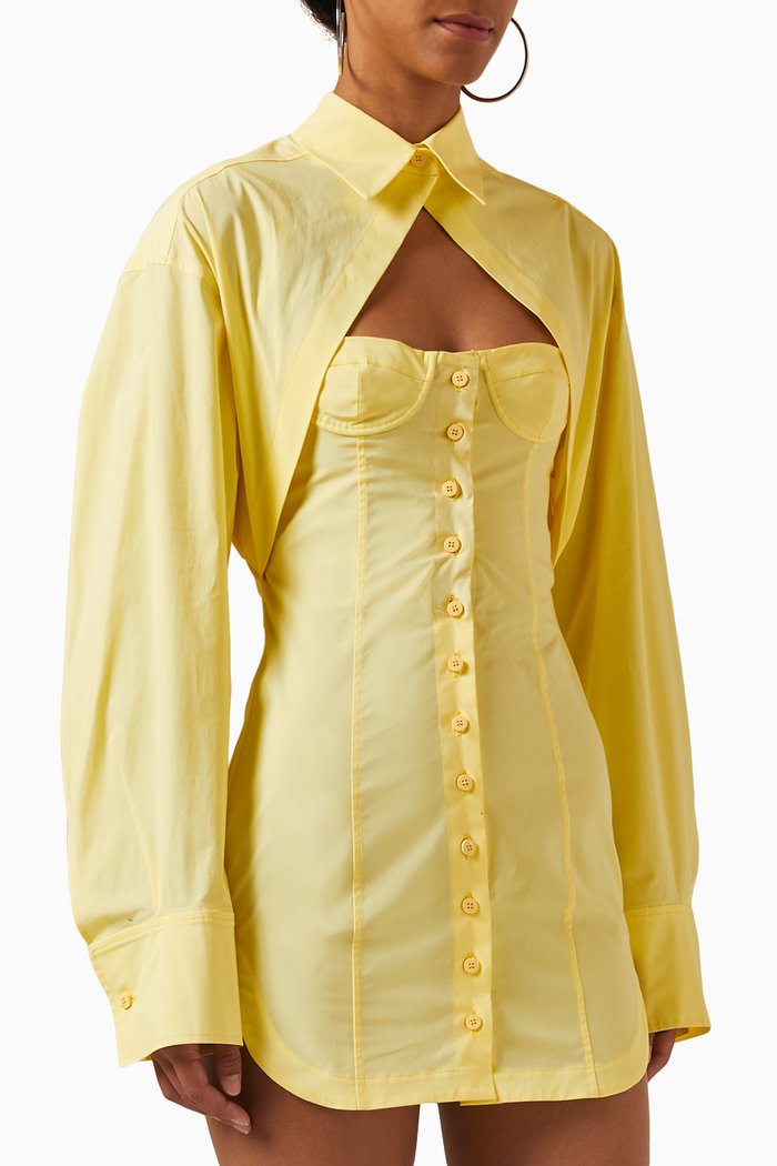 

Mini Shirt Dress in Stretch Cotton-poplin, Yellow