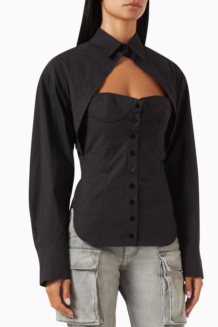 

Bustier Shirt Top in Stretch Cotton-poplin, Black