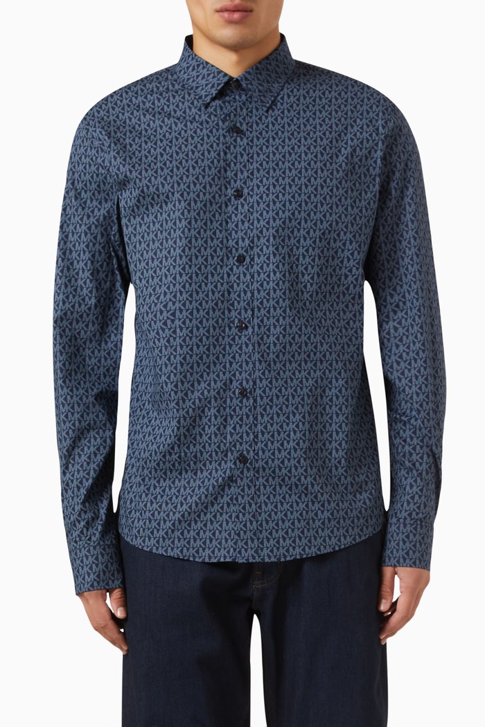 

Logo Print Shirt in Stretch Cotton, Blue
