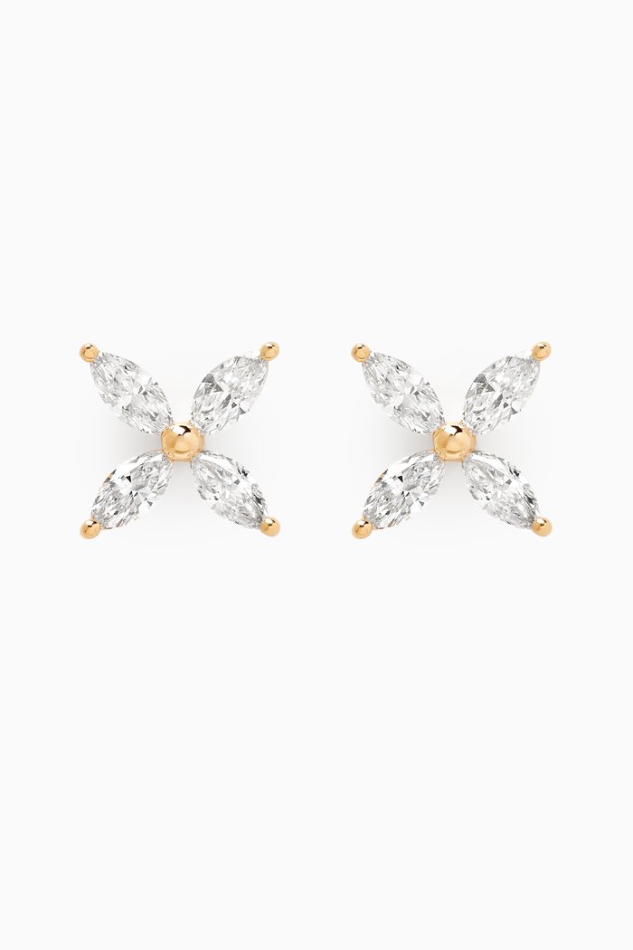 Diamond Lily Pad Earrings in 18kt Yellow Gold, White