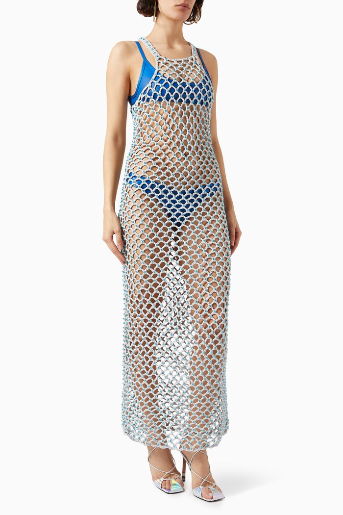 

Rope Beaded Dress in Fishnet Mesh, Neutral