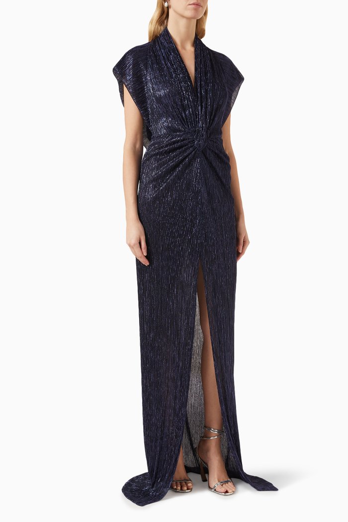

Eva Plissé Maxi Dress in Metallic Jersey, Purple