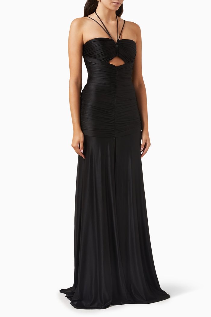

Anglei Maxi Dress in Metallic Plissé Jersey, Black