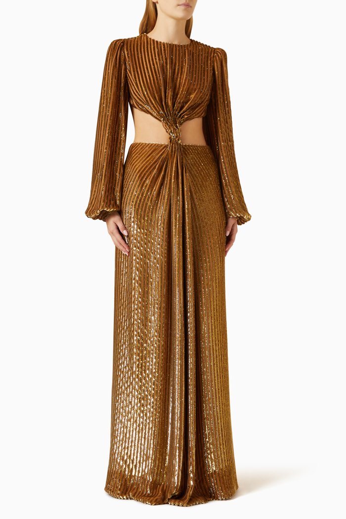 

Galena Twisted Cut-out Gown in Silk Lurex, Gold
