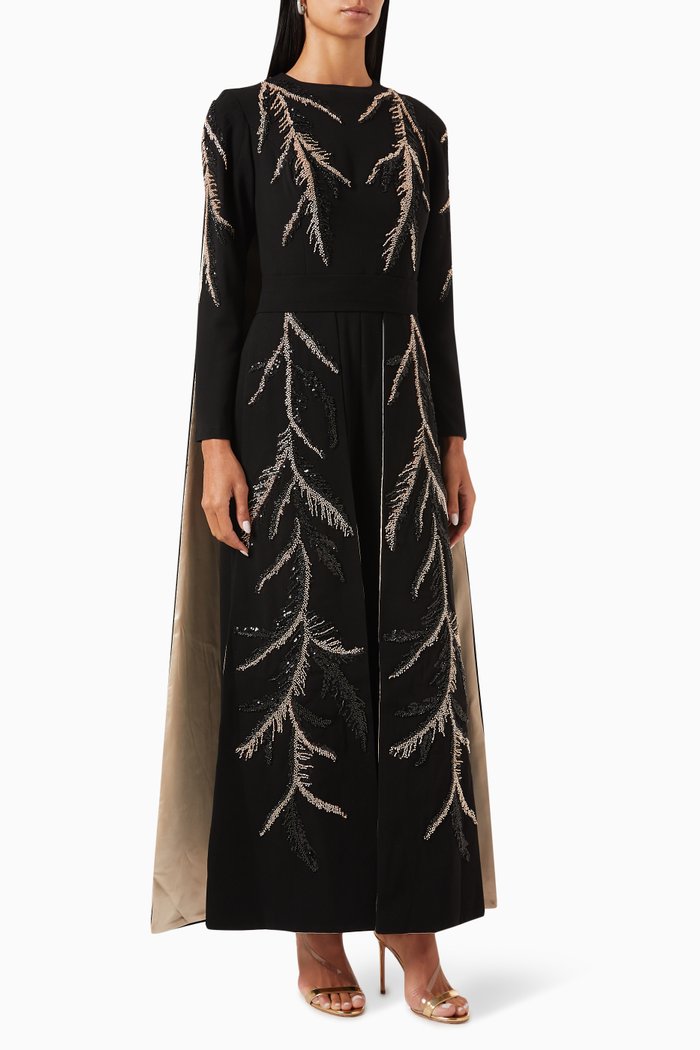 

Sequin-embellished Leaf Jumpsuit, Black