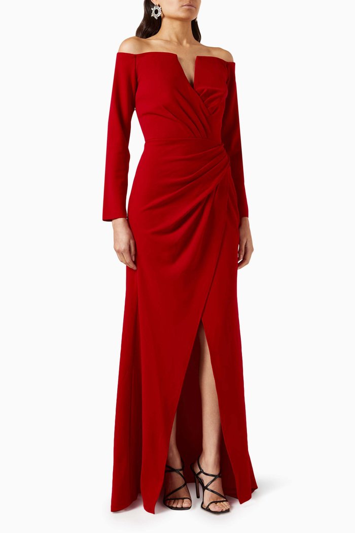 

Off-shoulder Dress in Crepe, Red