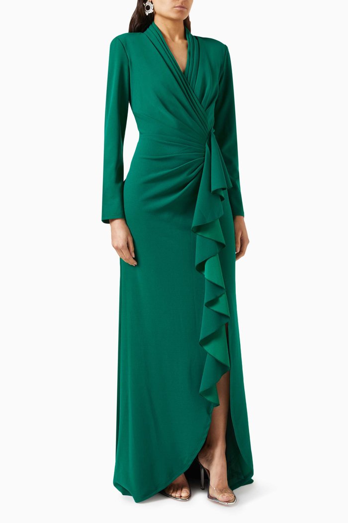 

Ruffle Dress in Crepe, Green