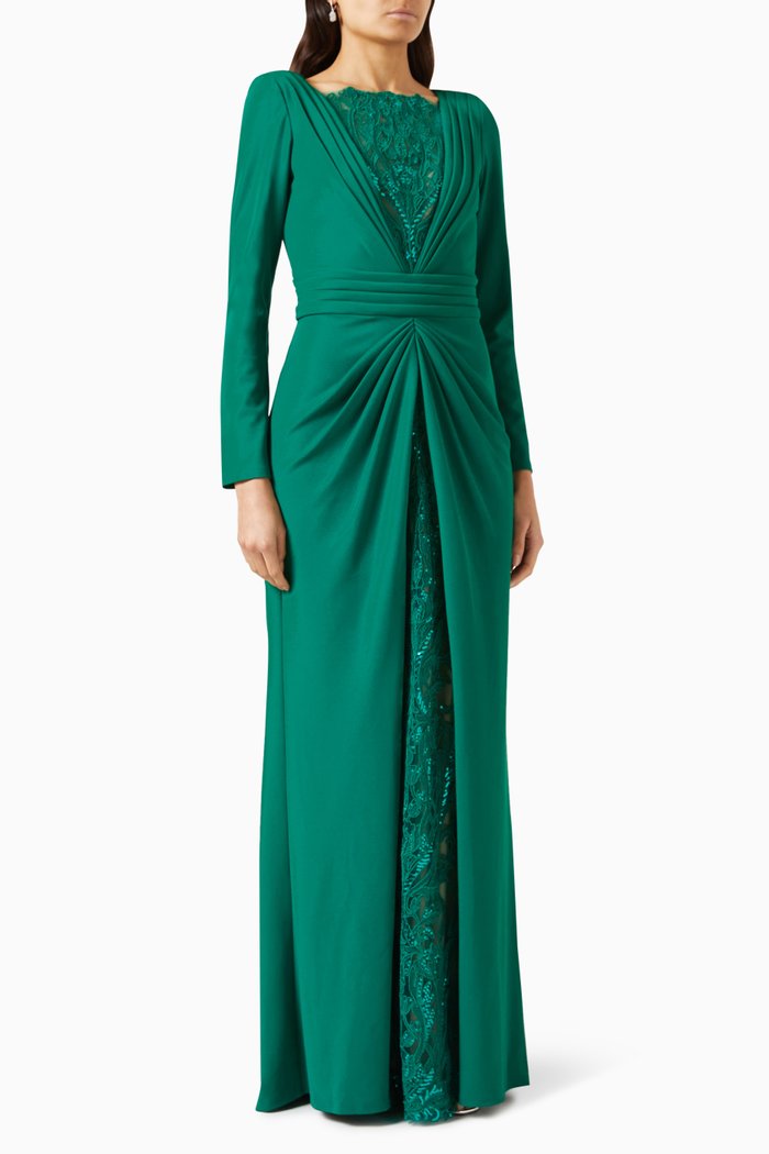 

Lace-panel Dress in Crepe, Green