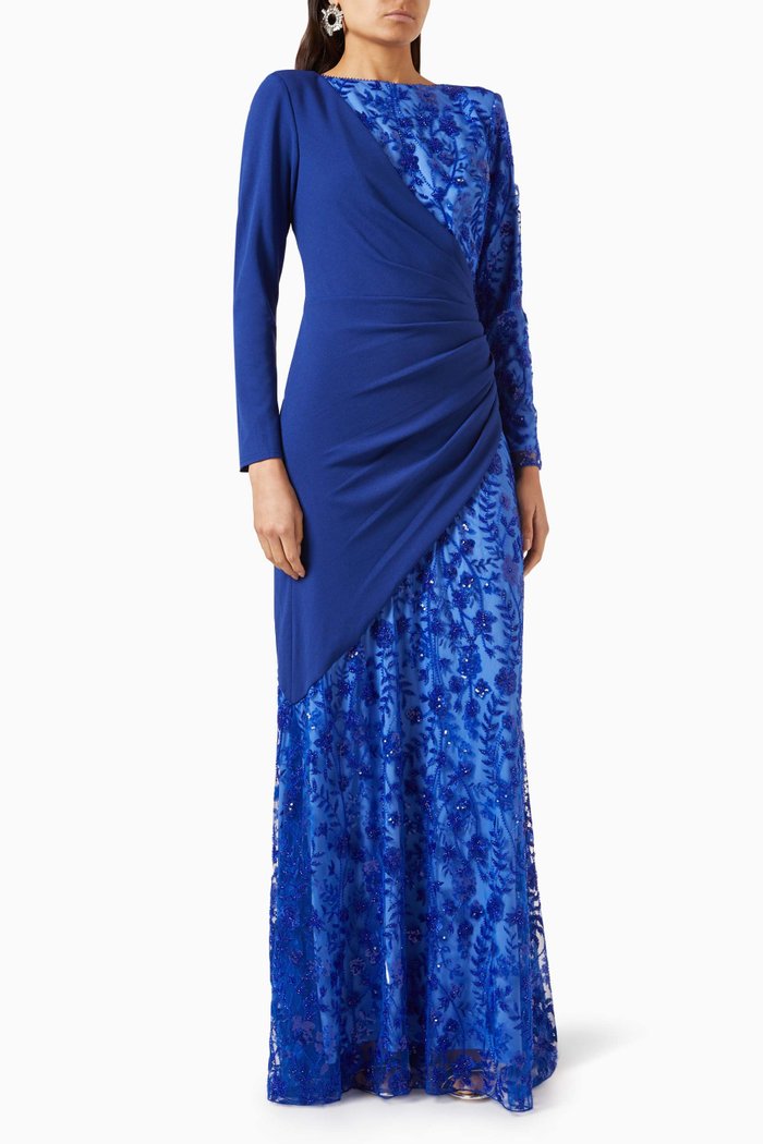 

Ilaria Contrast Drape Dress in Crepe, Blue