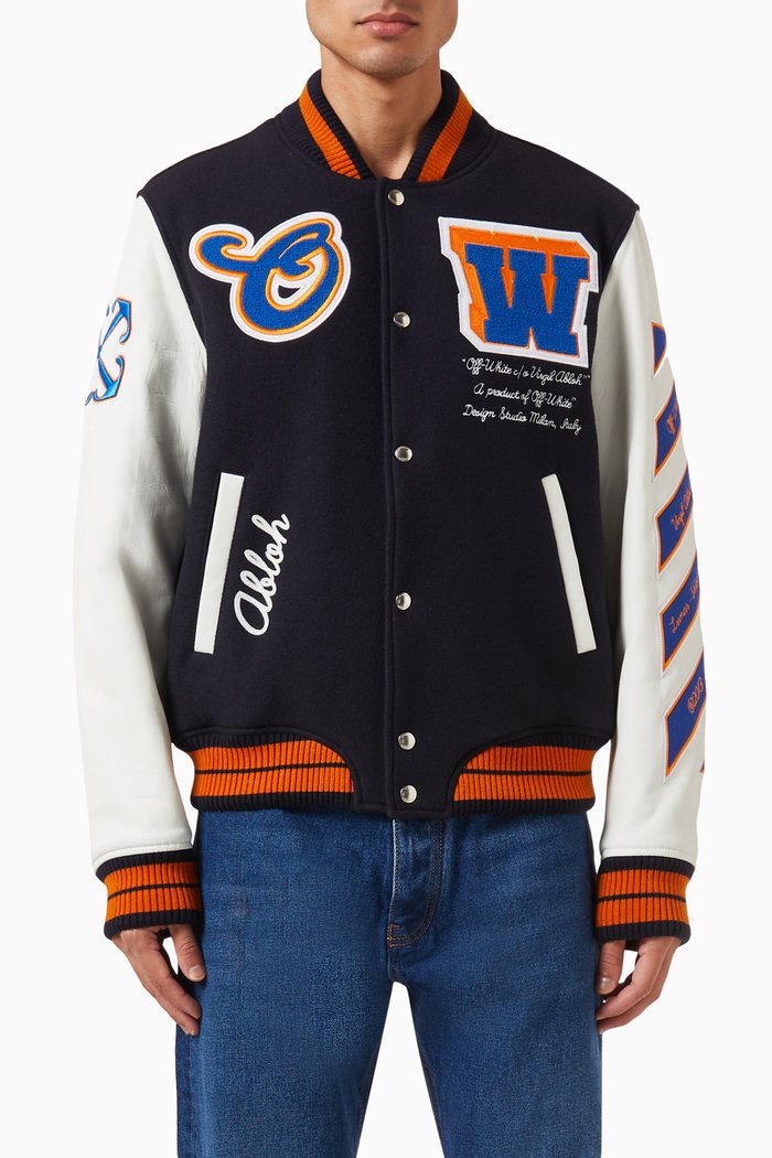 

Hold the Moon Bomber Jacket in Leather & Wool-blend, Multicolour