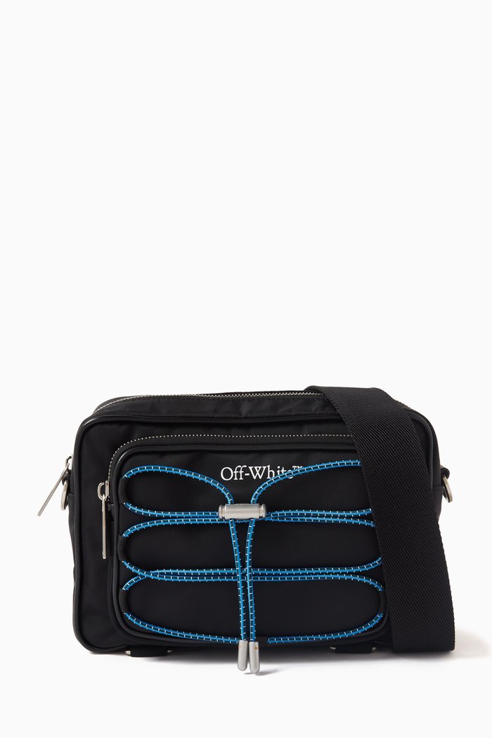 

Courrier Camera Bag in Leather and Polyamide, Black
