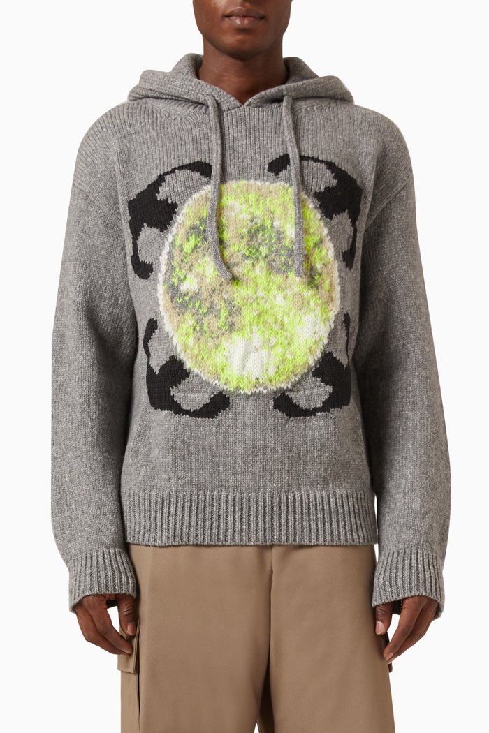 

Arrow Moon Chunky Knit Hoodie in Wool, Grey
