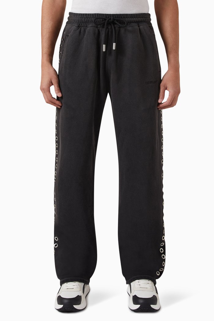 

Eyelet Sweatpants in Cotton, Black