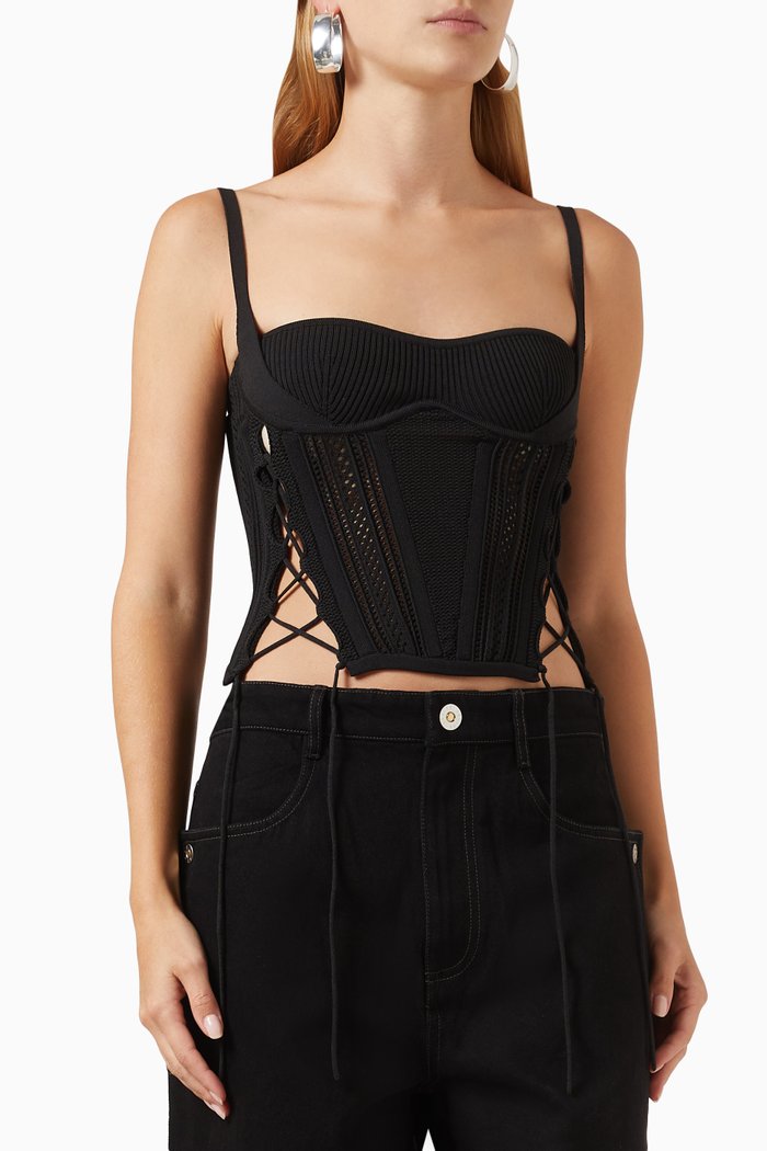 

Laced Openwork Corset in Knit, Black