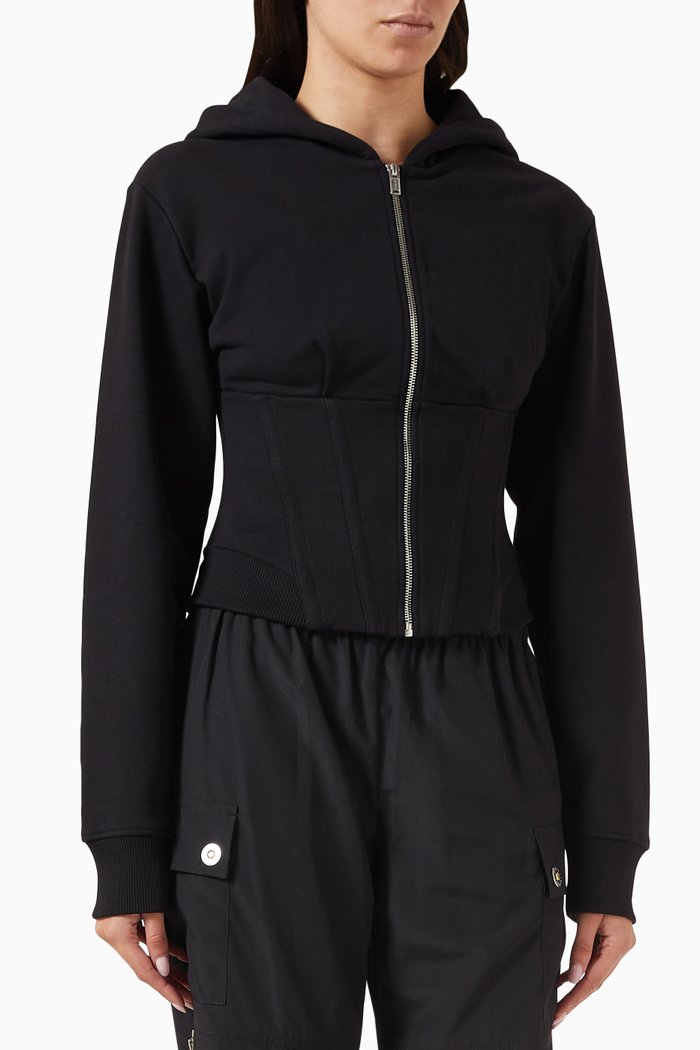

Layered Corset Hoodie in Organic Cotton, Black