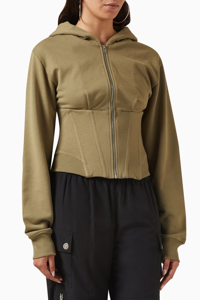 

Layered Corset Hoodie in Organic Cotton, Green