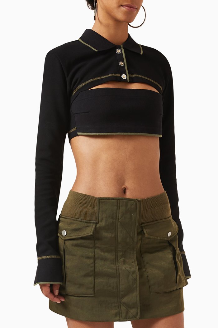 Shrunken Snap Polo in Cotton, Black