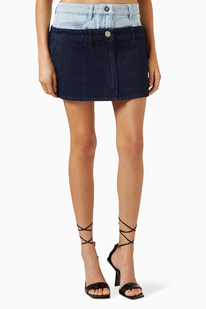 

Double Waistband Skirt in Denim, Blue