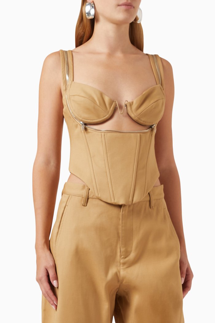 

Zip Underwire Corset in Twill, Neutral