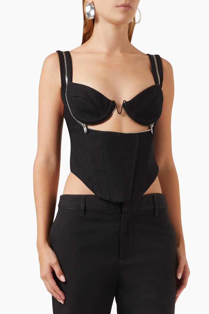

Zip Underwire Corset in Twill, Black
