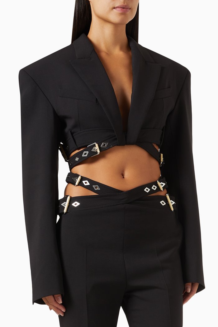 

Constrictor Crop Jacket in Wool, Black