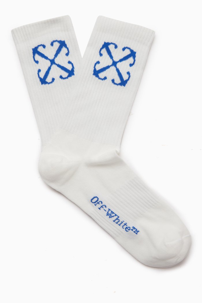 

Arrow Mid-calf Socks in Cotton Blend, White