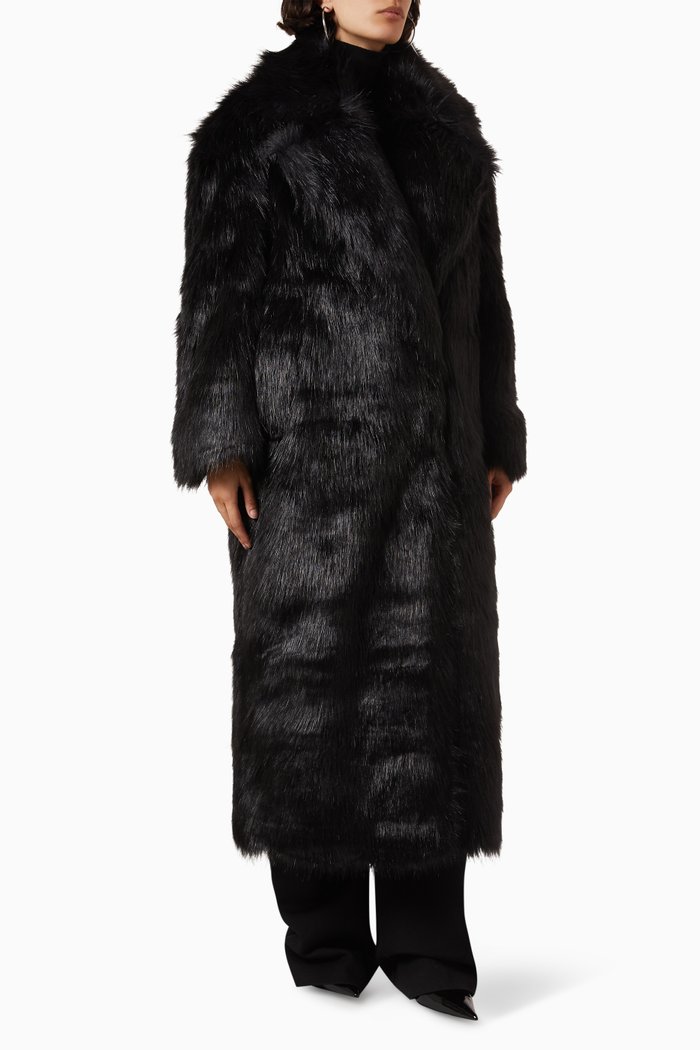 

Joan Long Coat in Faux Fur, Black