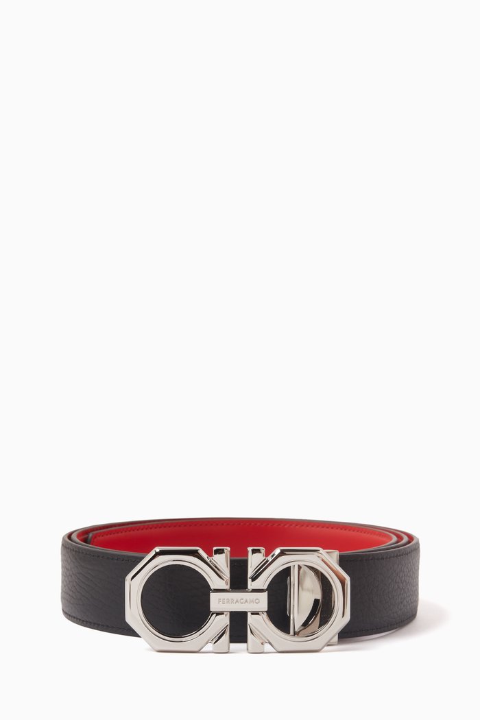 

Gancini Reversible Belt in Leather, Black