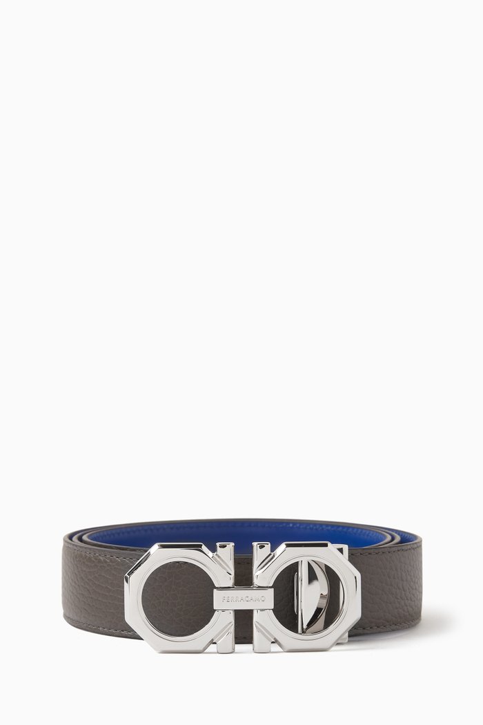 

Gancini Reversible Belt in Leather, Blue