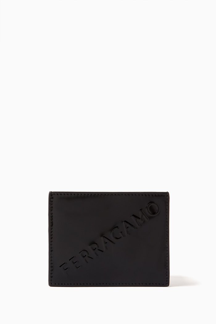 

Logo Embossed Cardholder in Calfskin Leather, Black