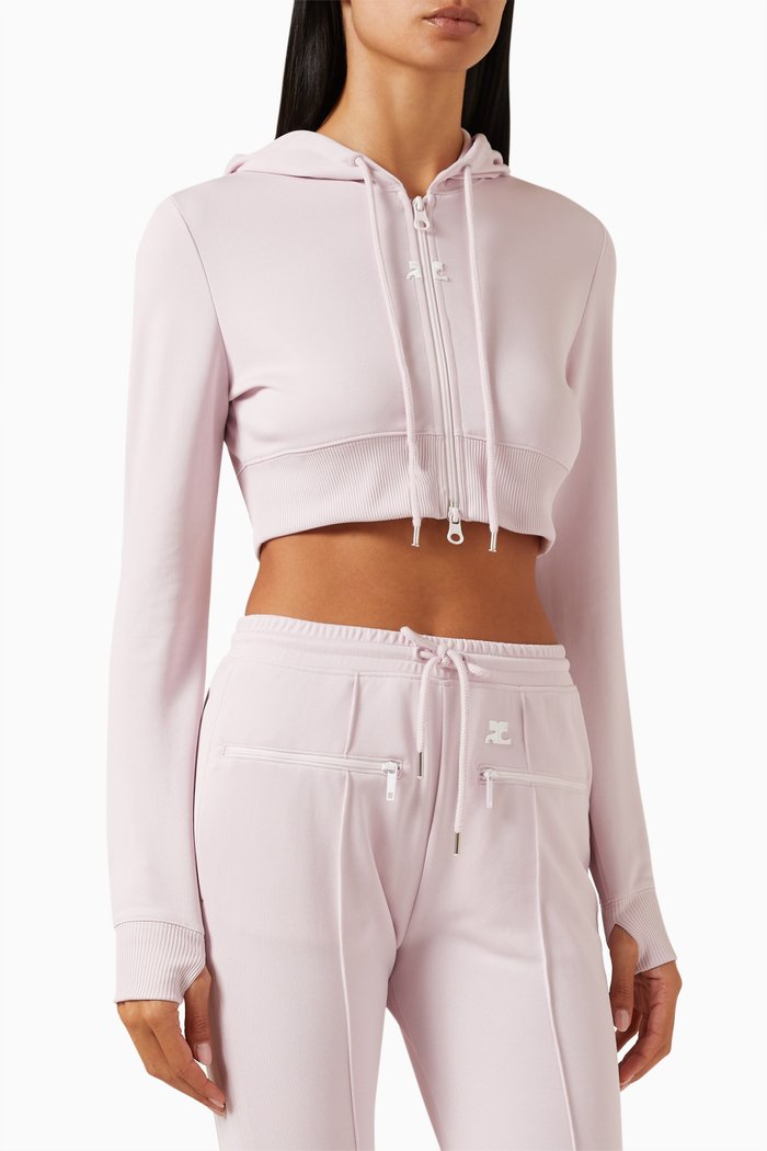 

Crop Zip-up Hoodie in Interlock, Pink