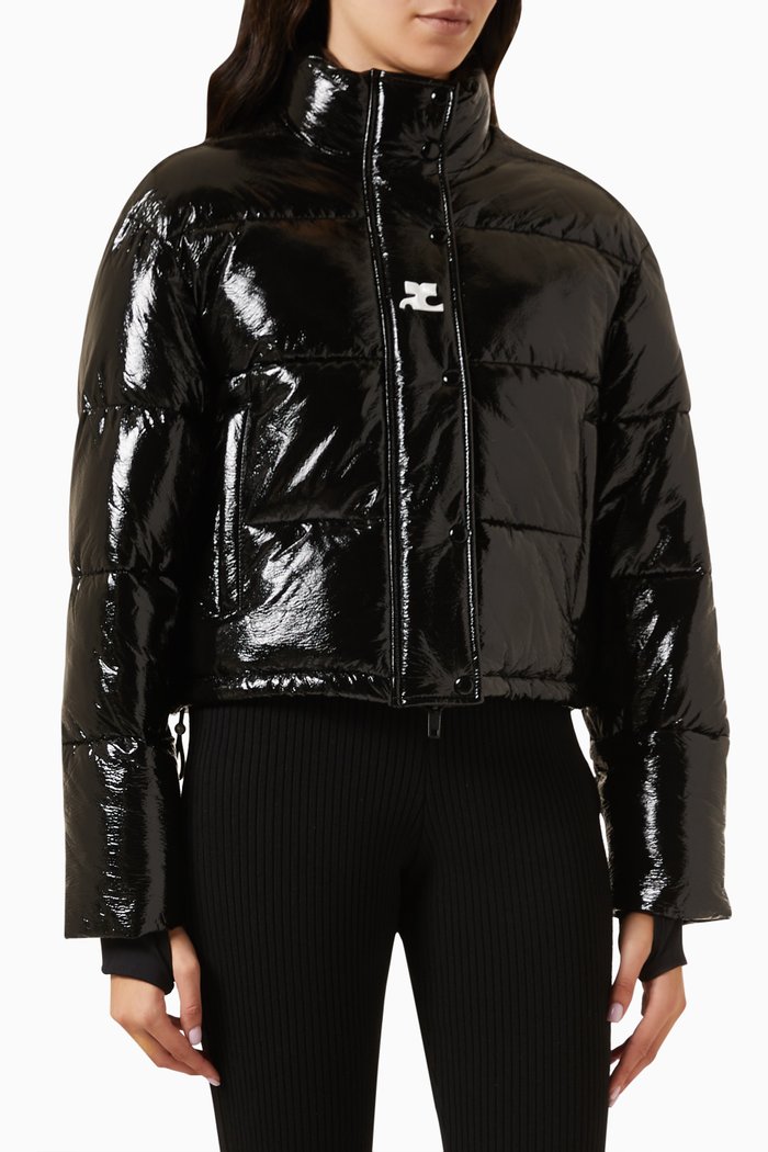 

High Neck PufferJacket in Vinyl, Black