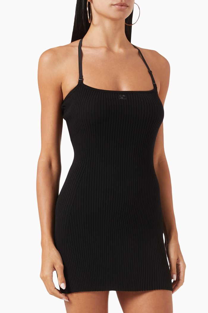 

Strap Mini Dress in Rib-knit, Black