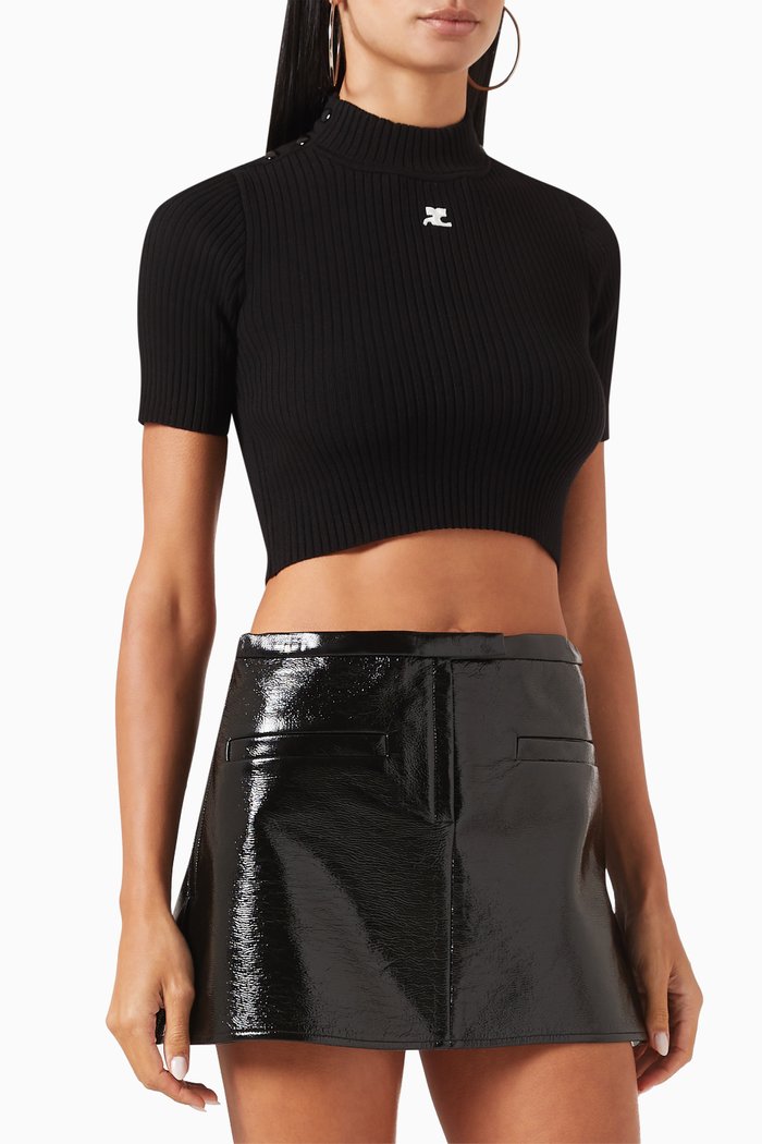 

Crop Sweater in Rib-knit, Black