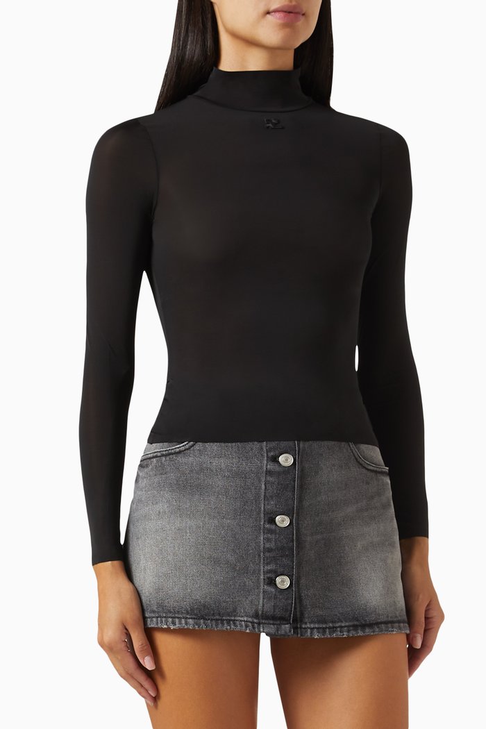 Mockneck Second-skin Top, Black