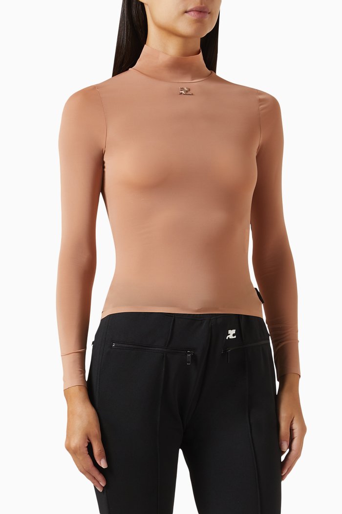 

Mockneck Second-skin Top, Brown