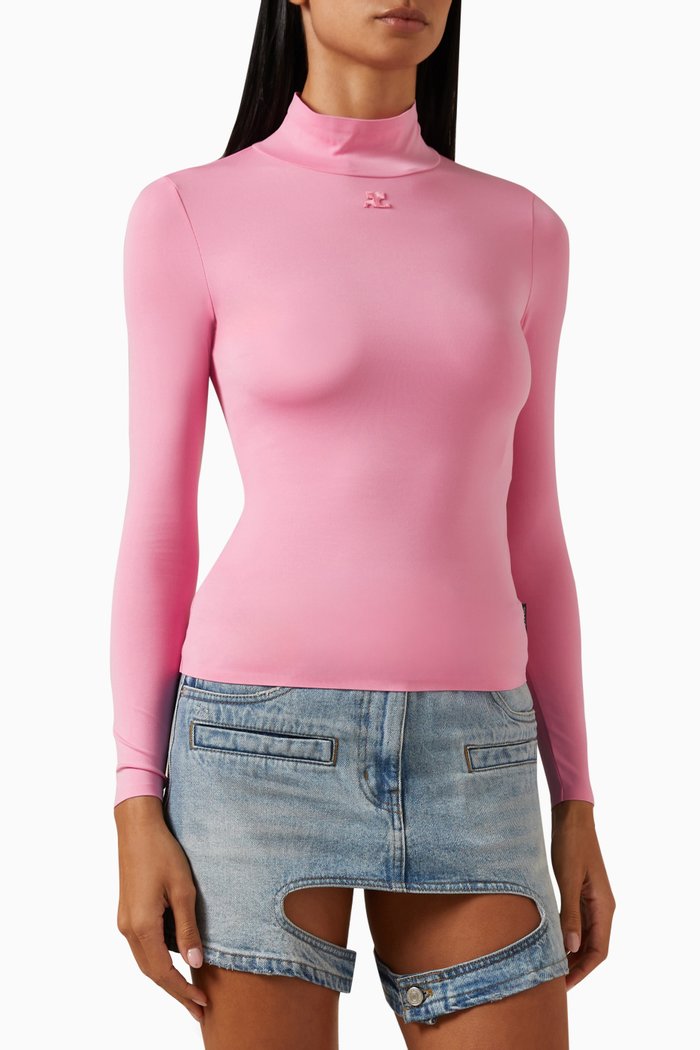 

Mockneck Logo Top in Techno-jersey, Pink