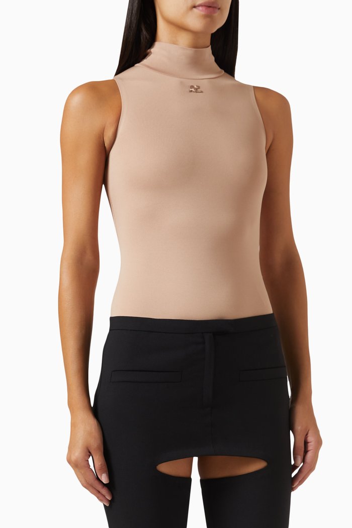 

Mockneck Bodysuit in Techno-jersey, Brown