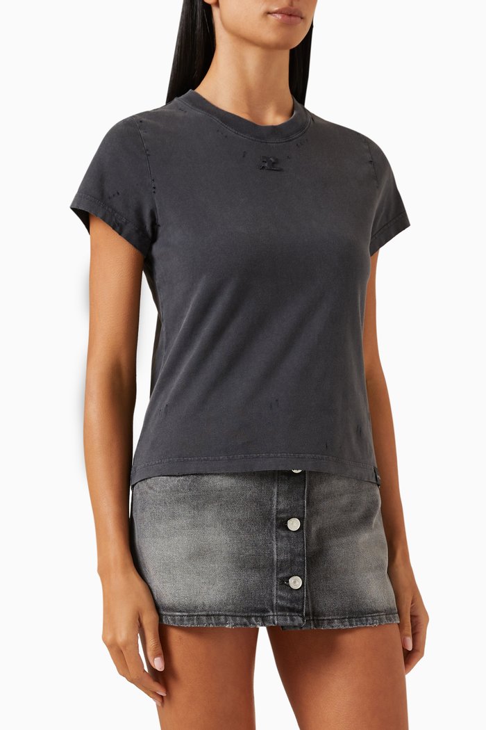 

Logo Distressed T-shirt in Cotton-jersey, Grey