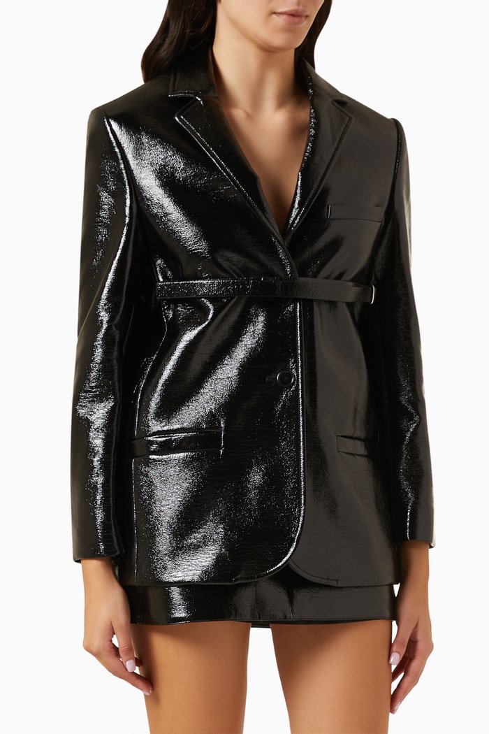

Strap Tailored Jacket in Vinyl, Black