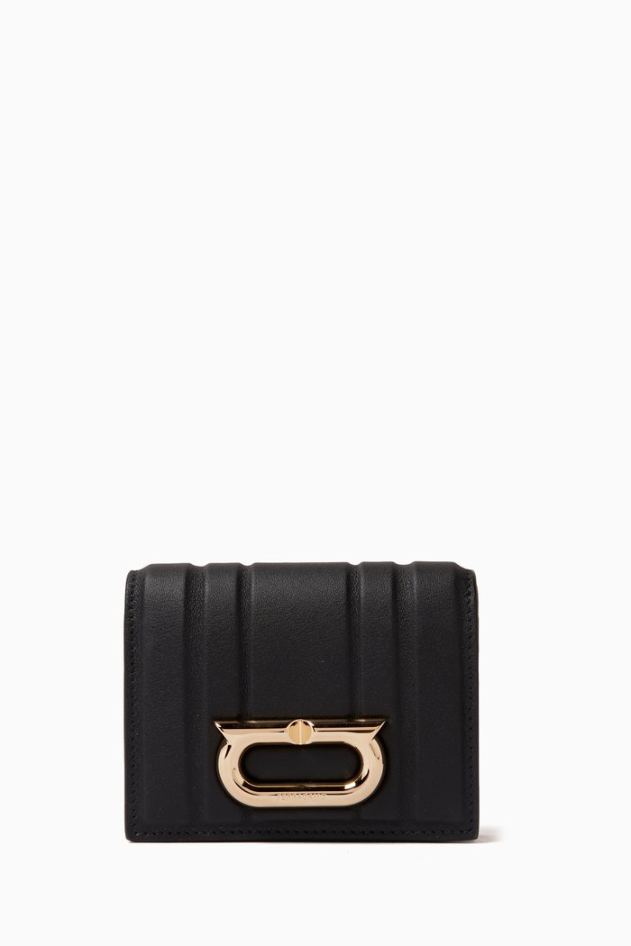 

Padded Compact Wallet in Calfskin Leather, Black