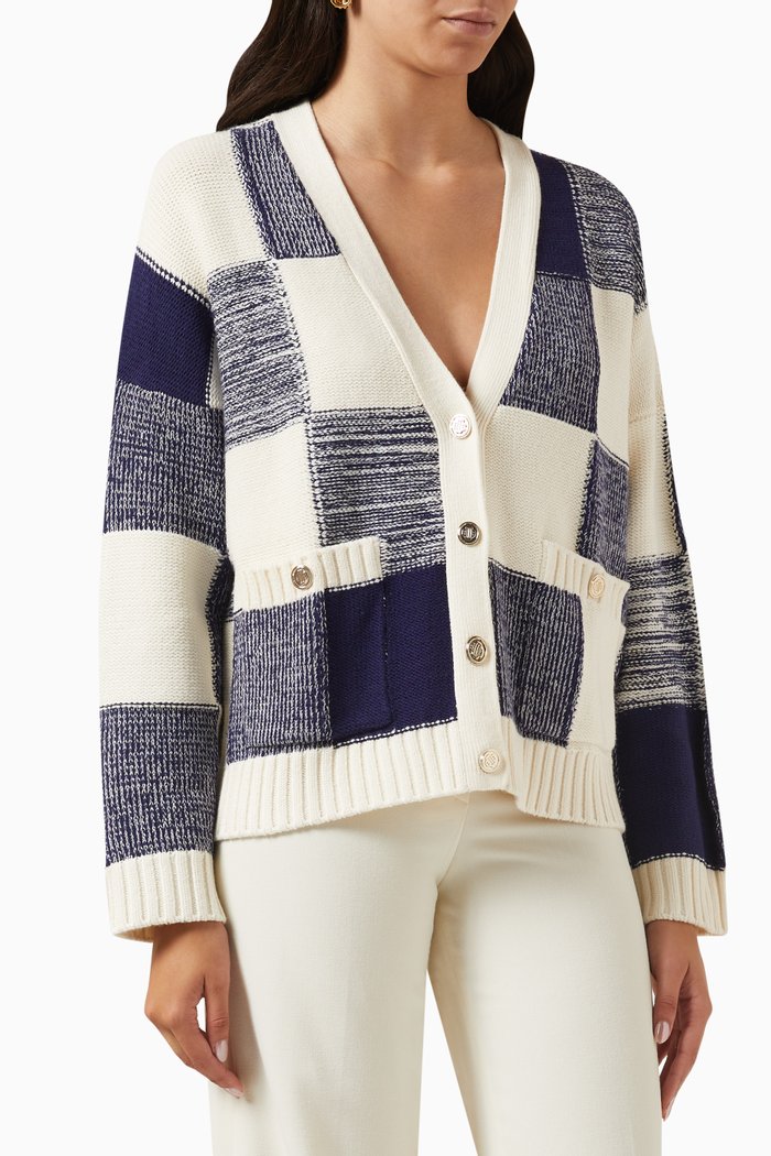 

Cardigan in Checked Knit, Blue