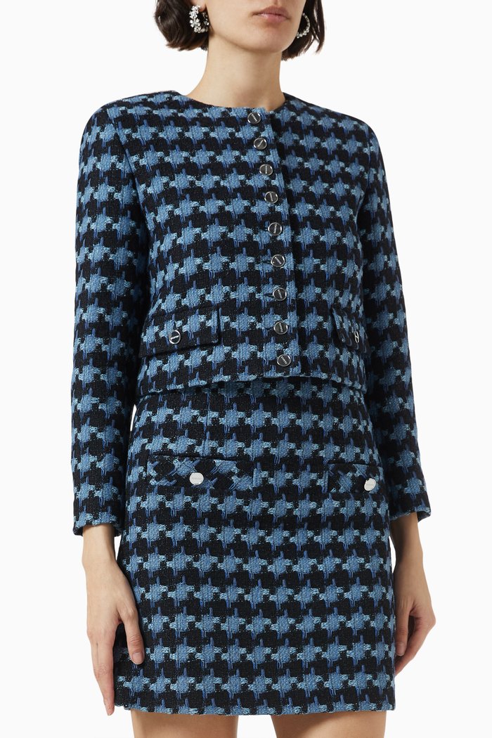 

Boulogne Houndstooth Crop Jacket in Tweed, Blue