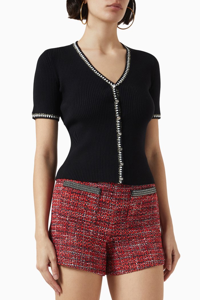 

Mimocrochet Ribbed Crop Top in Viscose-blend Knit, Black