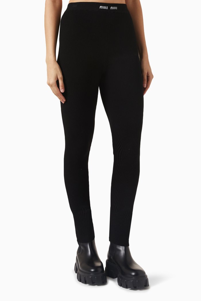 

Logo Leggings in Ribbed-knit, Black