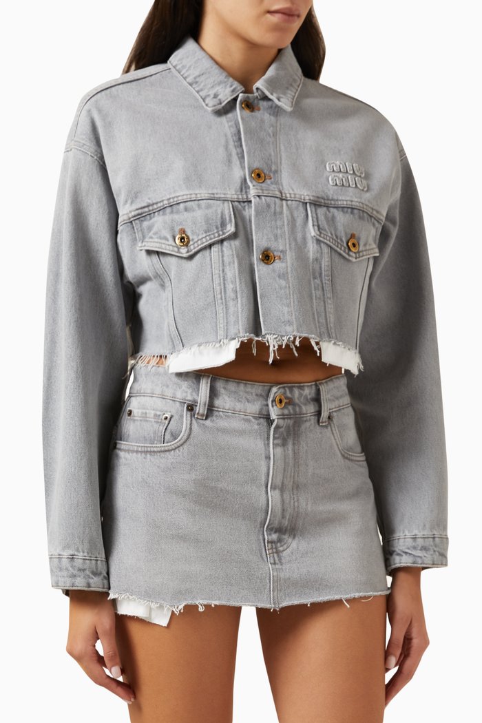 

Logo Crop Jacket in Denim, Grey