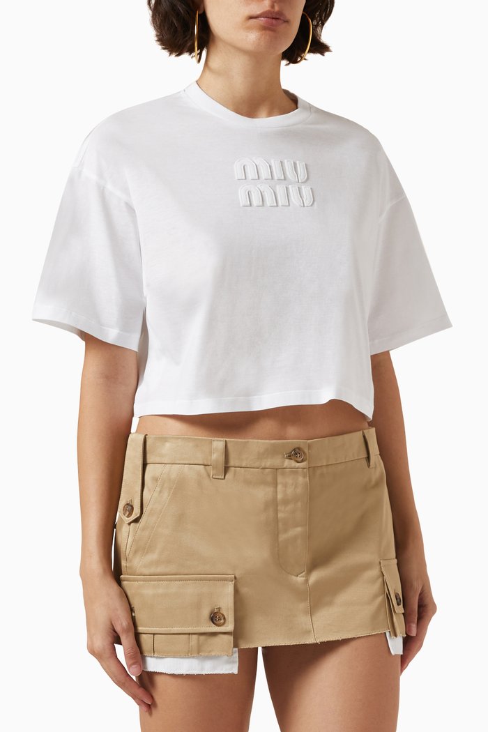 

Logo Cropped T-shirt in Cotton-jersey, White