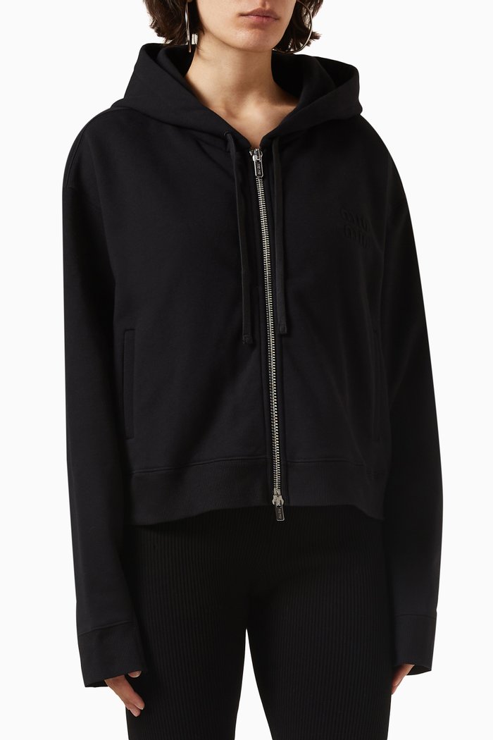 

Full-zip Hoodie in Jersey, Black