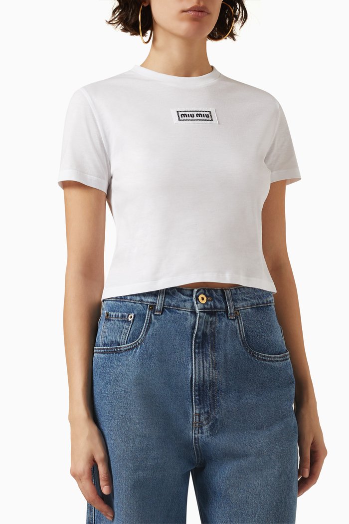 

Logo Cropped T-shirt in Cotton-jersey, White