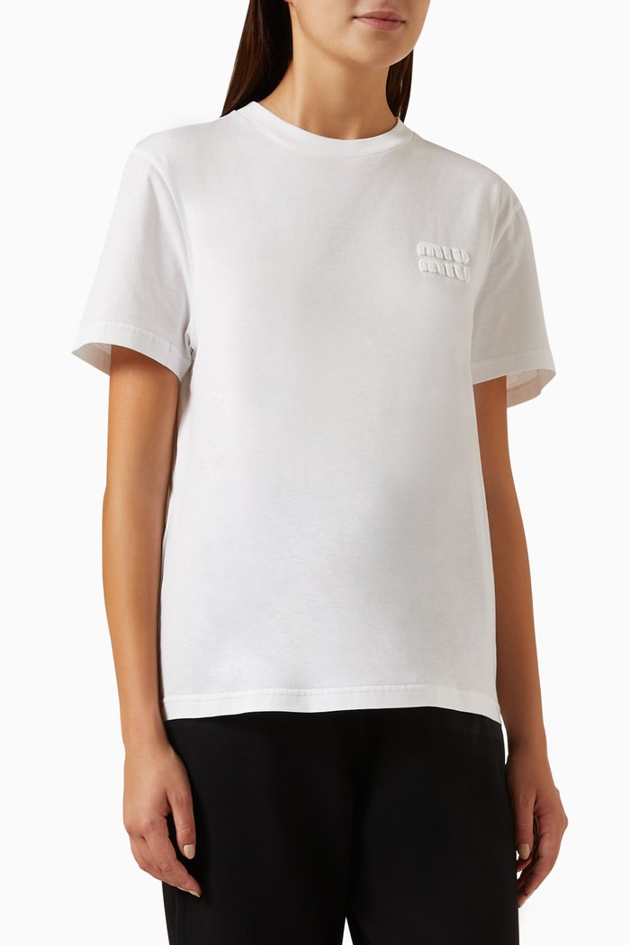 Logo-embroidered T-shirt in Cotton-jersey, White